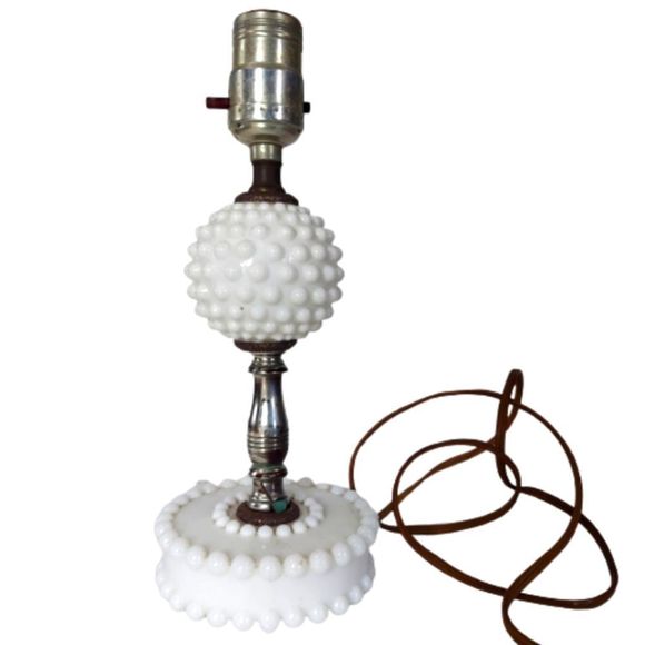 Vintage Other - Vintage Hobnail Milk Glass Boudoir Lamp - Fully Functional